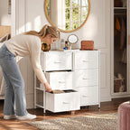 WLIVE Nightstand with 3 Drawers, Fabric Dresser, Organizer Unit, Storage Dresser for Bedroom, Hallway, Entryway, Closets, Sturdy Steel Frame, Wood Top, Easy Pull Handle, White