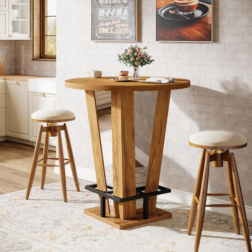Tribesigns Round Bar Table, 39.4" H Circle High Top Bistro Pub Table with Metal Footrest for Small Spaces, Living Room, Kitchen, Small Space (Only Table)
