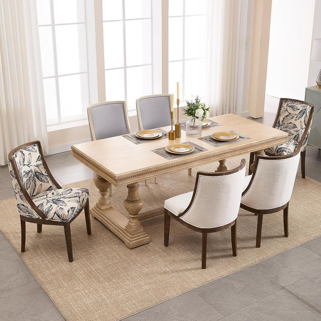 Farmhouse Dining Room Chairs Set of 2 Wooden Side Chairs with Curved Backrest and Solid Wood Frame Linen Fabric Upholstered Kitchen Chairs for Lving Room/Restaurant, Floral