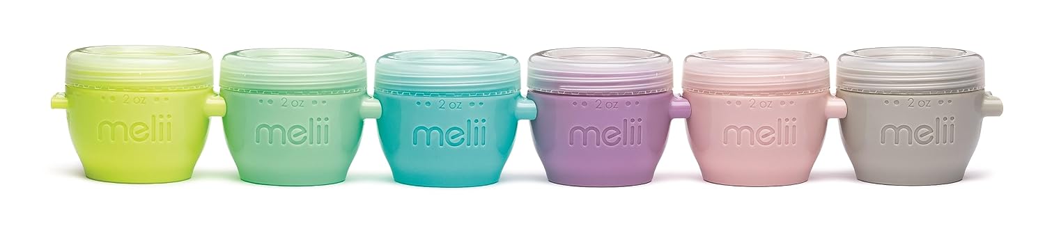 melii Snap & Go Baby Food Storage Containers | 6 Pack 2 oz, Stackable Snack Containers with Airtight Lids, BPA-Free, Reusable Cups for Purees, Meal Prep & On-the-Go