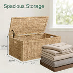 Handwoven Water Hyacinth Storage Trunk: Heavy Duty Metal Frame Wicker Chest Box 42×20×18.5in Natural Finish for Home Decor & Space Saving