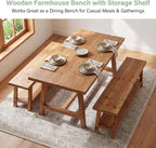 Tribesigns Farmhouse Solid Wood Dining Bench, 63-Inch Rustic Indoor Bench with Lower Storage Shelf for Dining Room, Kitchen, Living Room, Entryway, Natural Wood Finish (1)