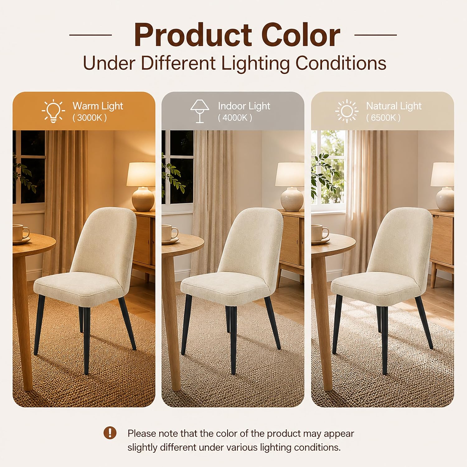 Upholstered Dining Chairs Set of 4, Chenille Fabric Modern Dining Room Chairs, Mid-Century Side Chairs, Kitchen Chairs for Living Room, Restaurant, Cafe, Comedor, Beige