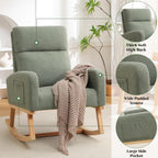 HCHAIRH Rocking Chair Nursery, Boucle Teddy Nursing Rocking Chairs, Upholstered Nursery Glider Rocker for Mom Nursery Morden Accent Rocking Chair with Side Pocket for Living Room,Bedroom, Green