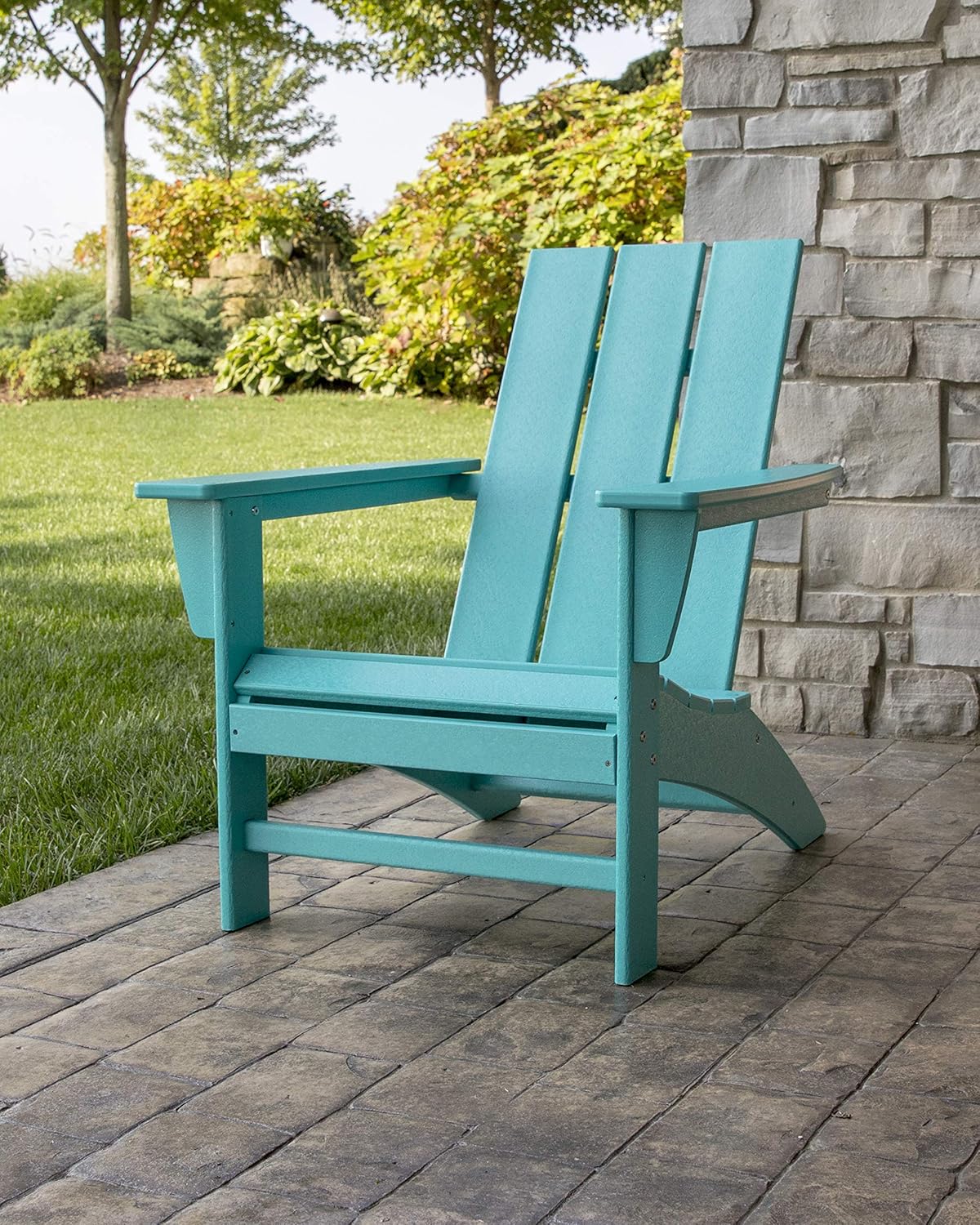 POLYWOOD AD420MA Modern Adirondack Chair, Mahogany & ECT18MA Long Island 18" Side Table, Mahogany
