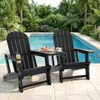 Shintenchi Adirondack Chairs Set of 2,HDPE Adirondack Chairs w/Removable Tablelop & Umbrella Hole,All-Weather Wooden Textured Plastic Outdoor Chairs w/Cup Holders for Garden Backyard Pool,Black