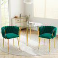 Gold Glass Round Dining Set for 2, 36'' Modern Minimalist Luxury Circle Dinner Room Set, 3 Piece Clear Glass Circular Kitchen Table with Green Woven Chair Set, for Small Apartment Home