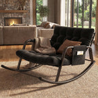 lavimiya Double Papasan Rocking Chair with Cushion, Patio Loveseat Rocker | Black, Thick tufted padding, 400 lbs capacity, side storage pocket, ideal for living room, porch, and garden