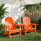 JY QAQA Outdoor Adirondack Chair Set of 2, All-Weather HDPE Patio Furniture with Detachable Table, Wood Texture & Cup Holder for Patio, Poolside, Garden, Orange