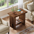 Solid Wood Side Table, 2-Tier End Table with Solid Base, Accent Furniture Bedside Nightstand Storage for Living Room and Bedroom, Small Spaces, Assembly Required