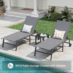 Amopatio Patio Lounge Chairs with Wheels 2 Outdoor Chaise Lounges and 1 Side Table for Poolside Adjustable Lounge Chair with Heavy-Duty Steel Frame for Backyard Poolside,400 LBS Capacity, Gray