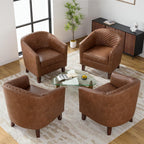 PU Leather Barrel Accent Chairs Set of 2, Modern Upholstered Armchair Round Club Chair for Living Room, Comfy Nailed Trim Arm Chair Bedroom Side Reading Seat - Brown