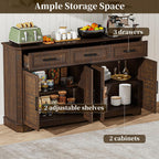 Farmhouse Buffet Sideboard with Storage, 64" Wood Credenza with 3 Drawers & 4 Doors, Walnut Cabinet for Kitchen, Entryway, Coffee Bar