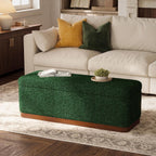 46'' Storage Bench for Bedroom, Modern Storage Ottoman Bench with Walnut Grain Base, Upholstered Bench with 27 Gallons Storage Space for Bedroom End of Bed, Entryway, Living Room, Green