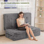MAXYOYO Folding Sofa Couch Bed, 6 Inch Tri-Fold Floor Sofa Bed, Folding Mattress with Handles, Soft Faux Fur Folding Bed with Supportive Foam Filling, Portable Couch for Living Room, Twin, Grey