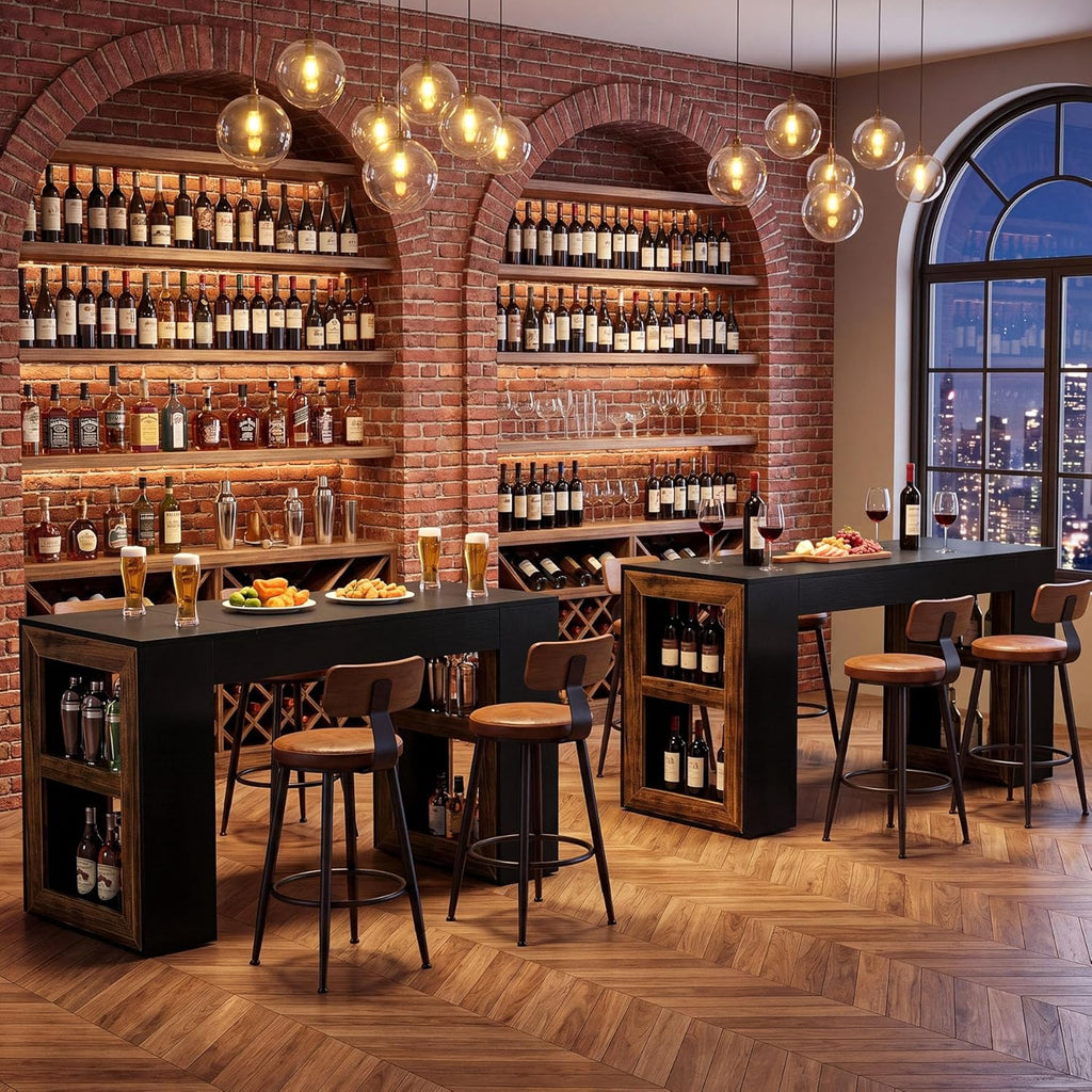 Tribesigns 63" Bar Table, Rectangular Counter Height Pub Table with Storage Shelves, Industrial Home Bar Units for Dining Room, Kitchen, Bistro, Restaurant, Black & Brown
