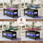 MALOL 40" Smart Lift Top Coffee Table for Living Room, 4 in 1 Multi-Function Modern Coffee Tables with Storage Drawers, LED Light and Charging Station, Farmhouse Wood Coffee Table, Black