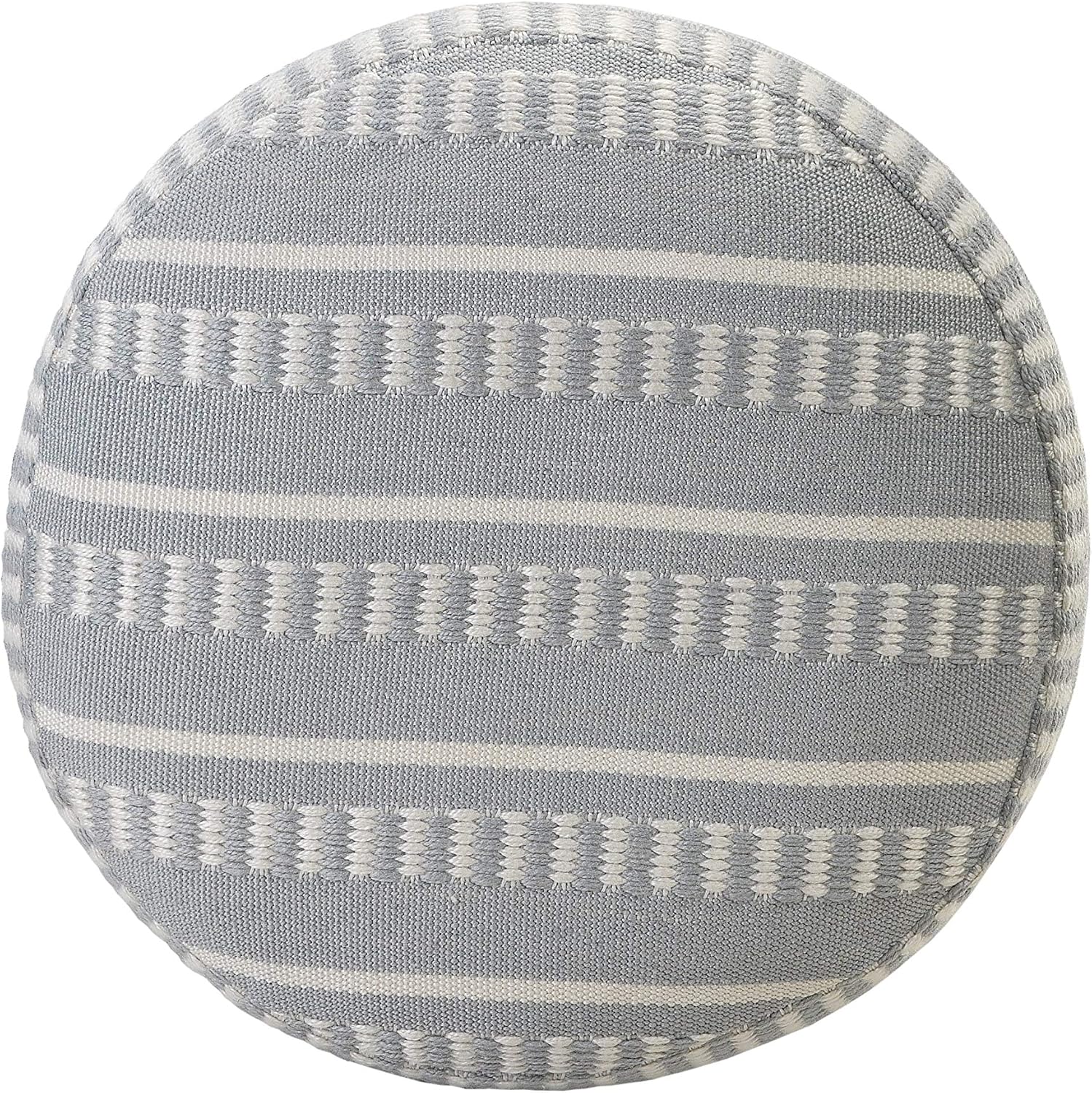 LR Home Dash and Stripe Geometric Indoor Outdoor Pouf, Blue/White, 20" x 20" x 20"