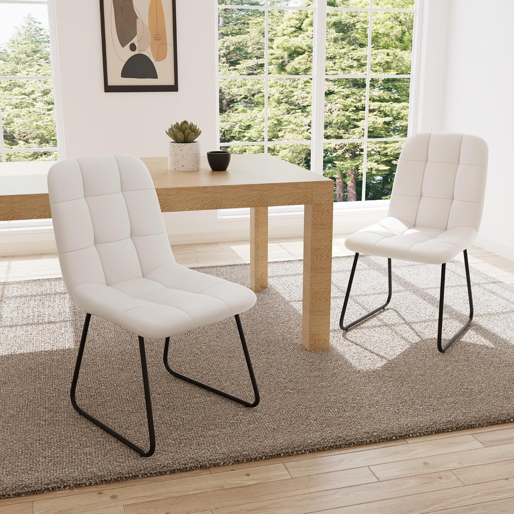 HIPIHOM Faux Leather Dining Chairs Set of 4, Modern Upholstered Kitchen Chairs with Curved Backrest and Metal Legs, PU Leather Dining Room Chairs for Kitchen Living Dining Room Set of 4 White