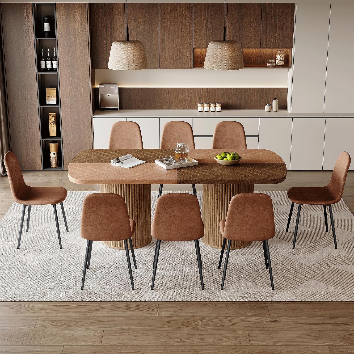79" Dining Table Set for 8, 9 Piece Dining Table Set, Large Rectangular Farmhouse Kitchen Table with 8 Chairs, Ideal for Family Gatherings，Easy Assembly
