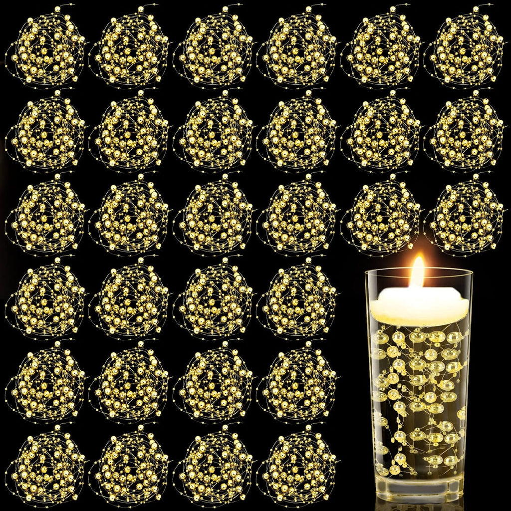 Billbotk 30 Pieces Floating Pearls Beads String for Floating Candles, Gold Vase Fillers for Centerpieces Faux Pearls Beads String for Wedding Celebration Party Decor