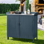 HABAU Outdoor Storage Cabinet with Potting Bench & Metal Tabletop, Wooden Planting Workstation for Garden Patio, Weatherproof