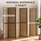 HOMCOM Room Divider, 6 FT Tall Folding Privacy Screen, 6 Panel Hand-Woven Bamboo Wall Partition for Room Separation, Portable Boho Freestanding Wall Divider for Bedroom, Home Office, Brown