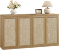SICOTAS Rattan Sideboard Buffet Console Cabinet - 2 Pieces Boho Coffee Bar Cabinet with Storage & Adjustable Shelves, Farmhouse Credenza Stand for Living Room, Hallway, Kitchen, Oak