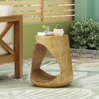 14.5" W Small Hollow Side Table, Wood-Like Texture Accent End Table, Magnesium Oxide (MGO) Finish Round Pedestal Side End Table for Living Room Household Restaurant Homestay - Natrual Oak