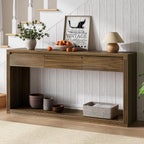 Treocho 63.9" Farmhouse Console Tables for Entryway, Long Sofa Table with Drawers, Narrow Behind Couch Table for Living Room, Hallway, and Entrance, Light Walnut