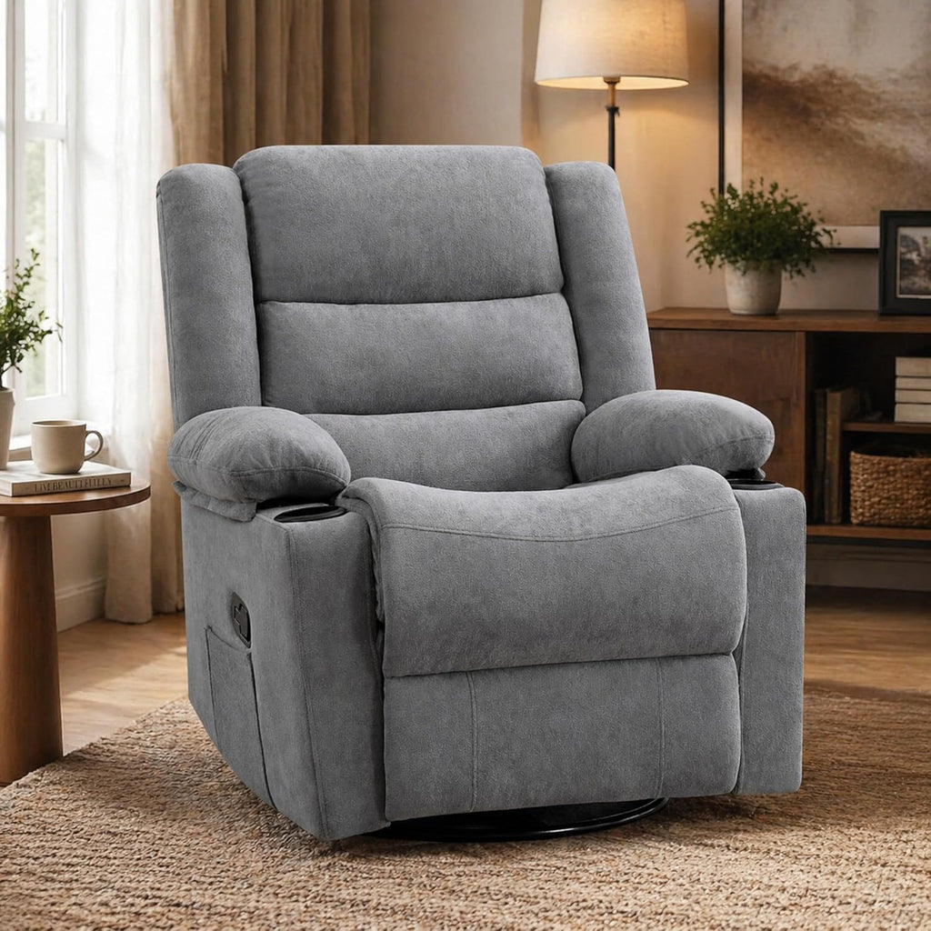 360°Swivel Rocking Chairs for Adult,Recliner Chair with Side Pockets and Cup Holders,Rocker Recliner with a Suitable for Living Rooms,Bedrooms,Light Grey