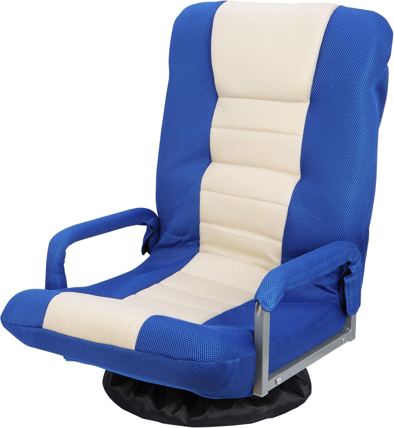 360 Degree Swivel Gaming Chair Foldable Floor Sofa Chair for TV Reading Playing Video Games with Lumbar Support, Armrest Handles, Adjustable Backrest, Blue & Beige