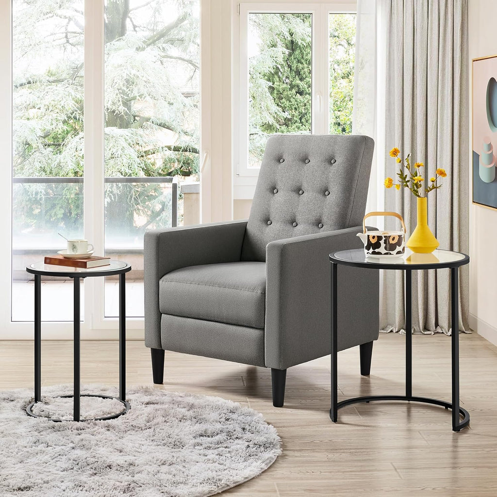 Yaheetech Round Nesting End Table Set of 2,Stacking Side Tables,Coffee Tables Set w/Metal Frame & Glass Top & Protective Foot Pads for Small Space, Living Room, Office- Black