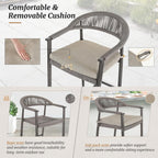 Cozyman Bar Stools Set of 4, 24.8'' Aluminum Outdoor Bar Stool with Removable Cushion, Boho Rattan BarStools, Olefin Rope Woven Bar Chairs with Footrest for Patio, Garden, Pool, Kitchen, Gray