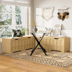 3-Piece L-Shaped Multifunctional Storage Bench with Padded Shoe Bench, Serves as a Kitchen Corner Stool, Toy Storage Box, or Reading Nook seat, Natural Color, 63" D x 63" W x 19.1" H