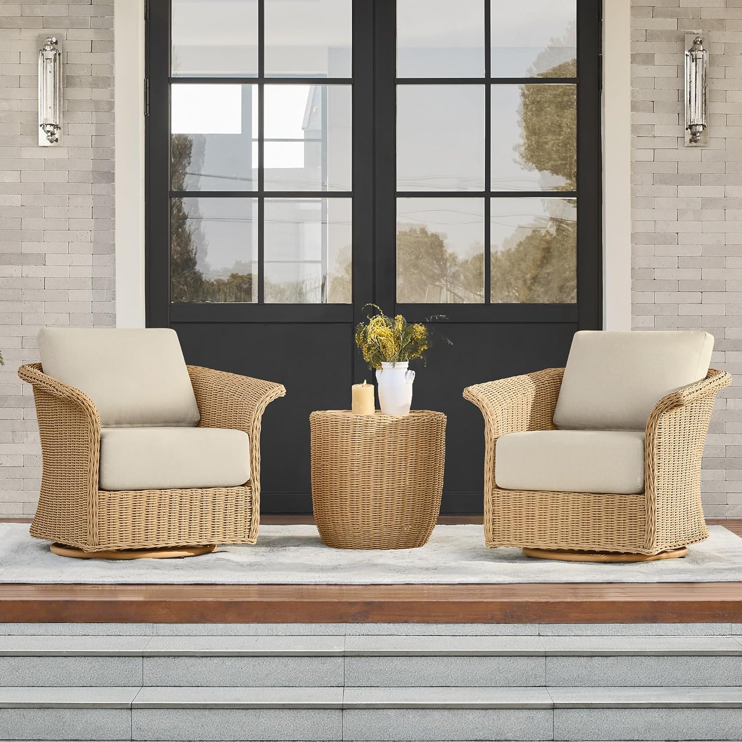 CHITA Wicker Patio Swivel Chairs with Removable Thickened Cushion, Outdoor Rattan Chairs for Sunroom, Garden, Deck, Backyard or Porch