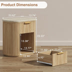 Fluted Marble Nightstand Set of 2 23.6"Large Round Bedside Table Oak,Boho