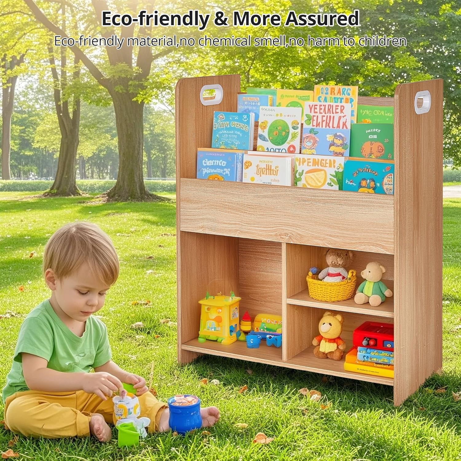 VECELO Wooden Kids Bookshelf, Toddler Bookcase Toy Storage Organizer with Open Shelves, Multi-Purpose Children Book Shelf for Books Toys, Toy Storage Cabinet for Nursery, Playroom, Bedroom, Natural