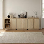 3pcs Sideboard Cabinet Buffet Cabinet with Storage with Adjustable Shelves and Handle-Free Design Suitable for Kitchens,Hallway,and Living Rooms Light Oak