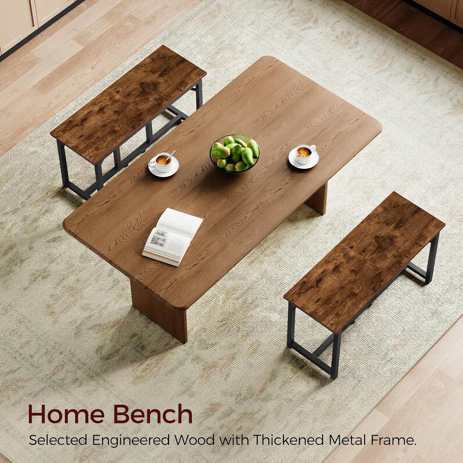 MAHANCRIS Dining Bench, Dining Table Bench, Industrial Kitchen Bench | 31.5 Inch Rustic Entryway Bench, Easy to Assemble, Steel Frame, for Kitchen, Living Room, Bedroom, Hallway, Rustic Brown