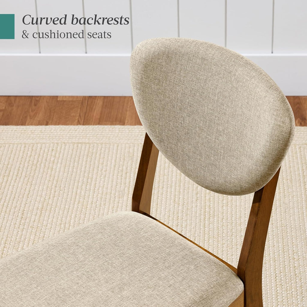 Best Choice Products Dining Chairs Set of 2, Mid-Century Modern Upholstered Wood, Armless w/Seat Cushion, Padded Backrest - Walnut/Oatmeal