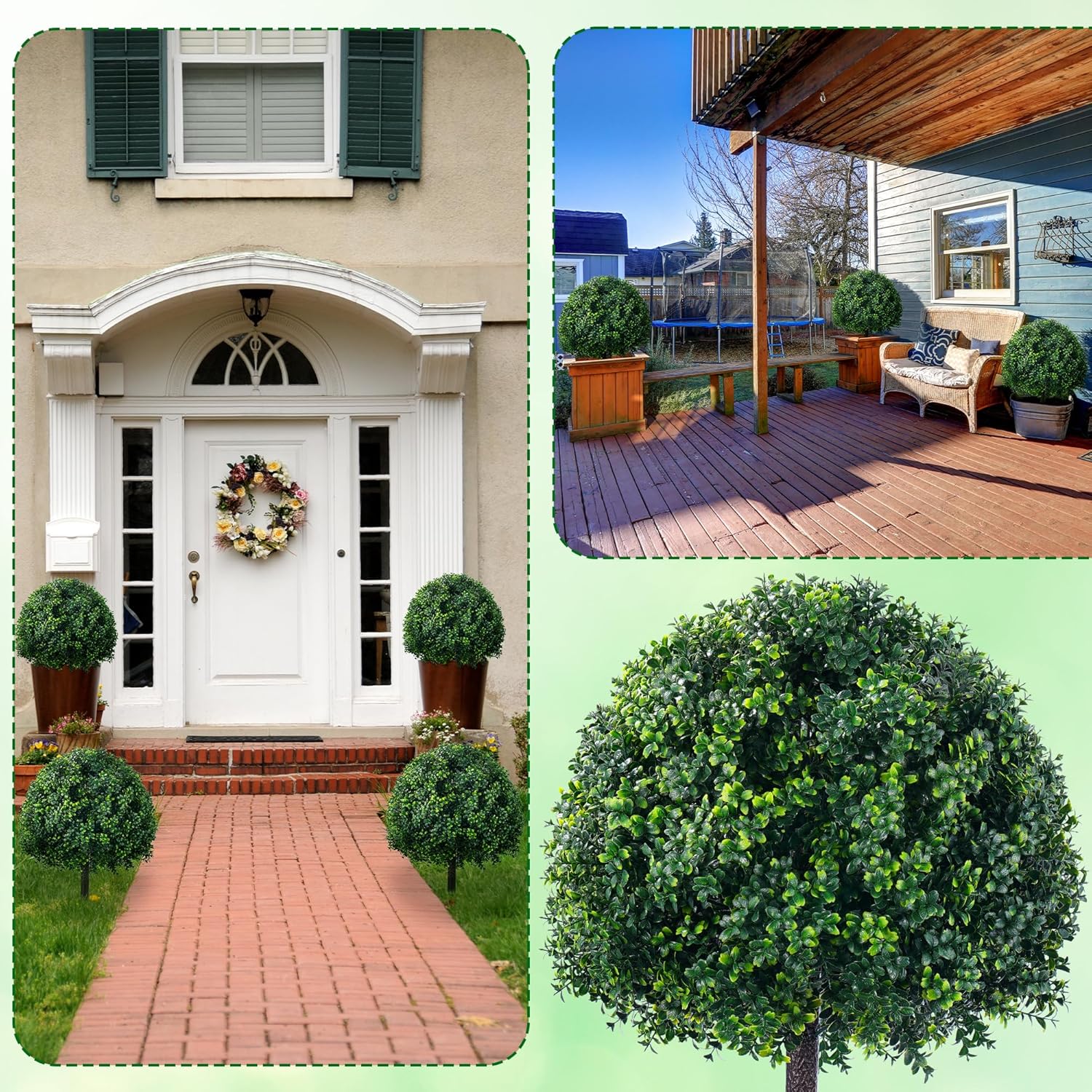 24.8 Inch Artificial Boxwood Trees, 2 Sets Faux Boxwood Topiary with Spikes, Pot Filler Fake Shrubs Plants for Outdoor PlantersFront Porch Decor Round Topiary Bush Balls Home Garden Spring