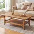 LITTLE TREE Solid Wood Coffee Table, 47-Inch Living Room Center Table with Shelf, 2-Tier, Smooth Corners, Lightweight, Easy Assembly, 23.6" D x 47.2" W, Warm Cedar Brown Finish