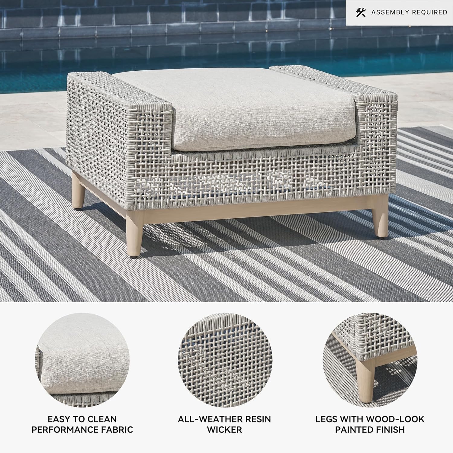 Signature Design by Ashley Seton Creek Casual Nuvella Weather Resistant Fabric Outdoor Ottoman with Cushion, Light Gray & Light Brown
