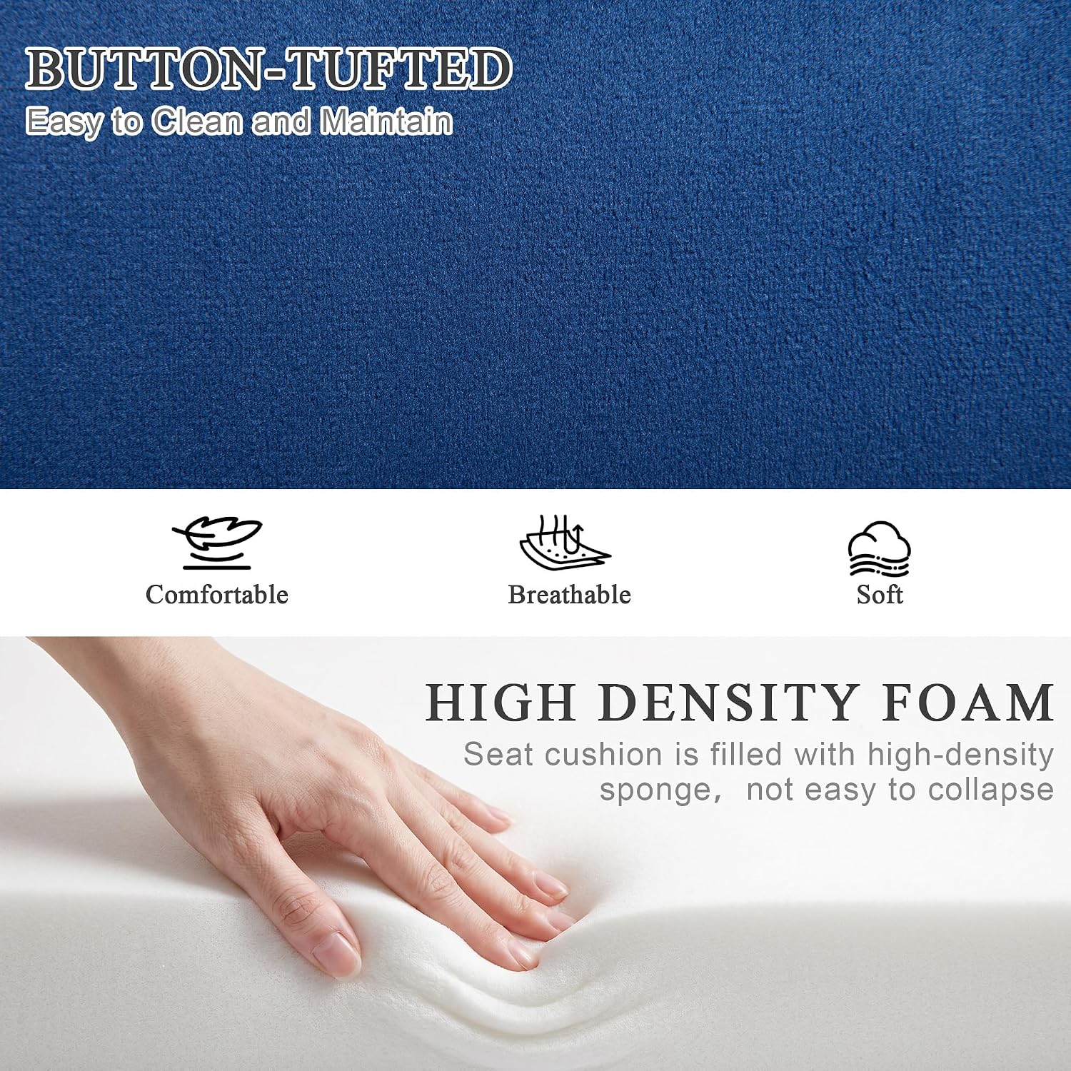 DUHOME Button-Tufted Ottoman Bench, Upholstered Bedroom Benches Velvet Footrest Stool Dining Bench Accent Bench for Entryway Dining Room Living Room Bedroom, Dark Blue