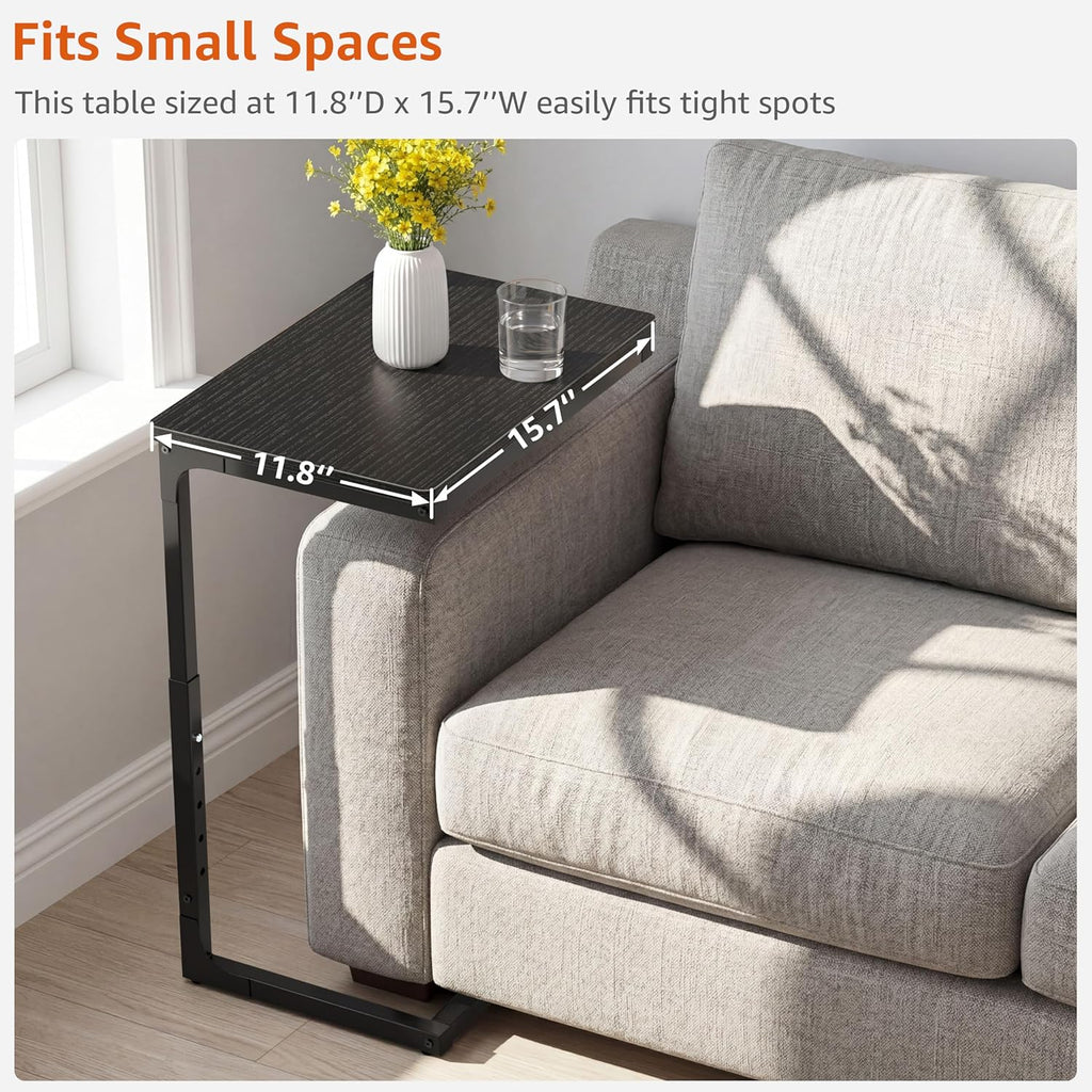 Adjustable C Side Table - End Table Living Room Bedroom Indoor Small C Shaped Couch Tray Desk, Black