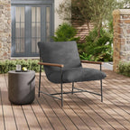 Modway Raya Outdoor Patio Boucle Sling Chair in Charcoal - Comfy Sling Accent Chair - Metal Frame Lounge Chair with Removable Boucle Cushion and Faux Wood Arms for Porch, Deck, Backyard