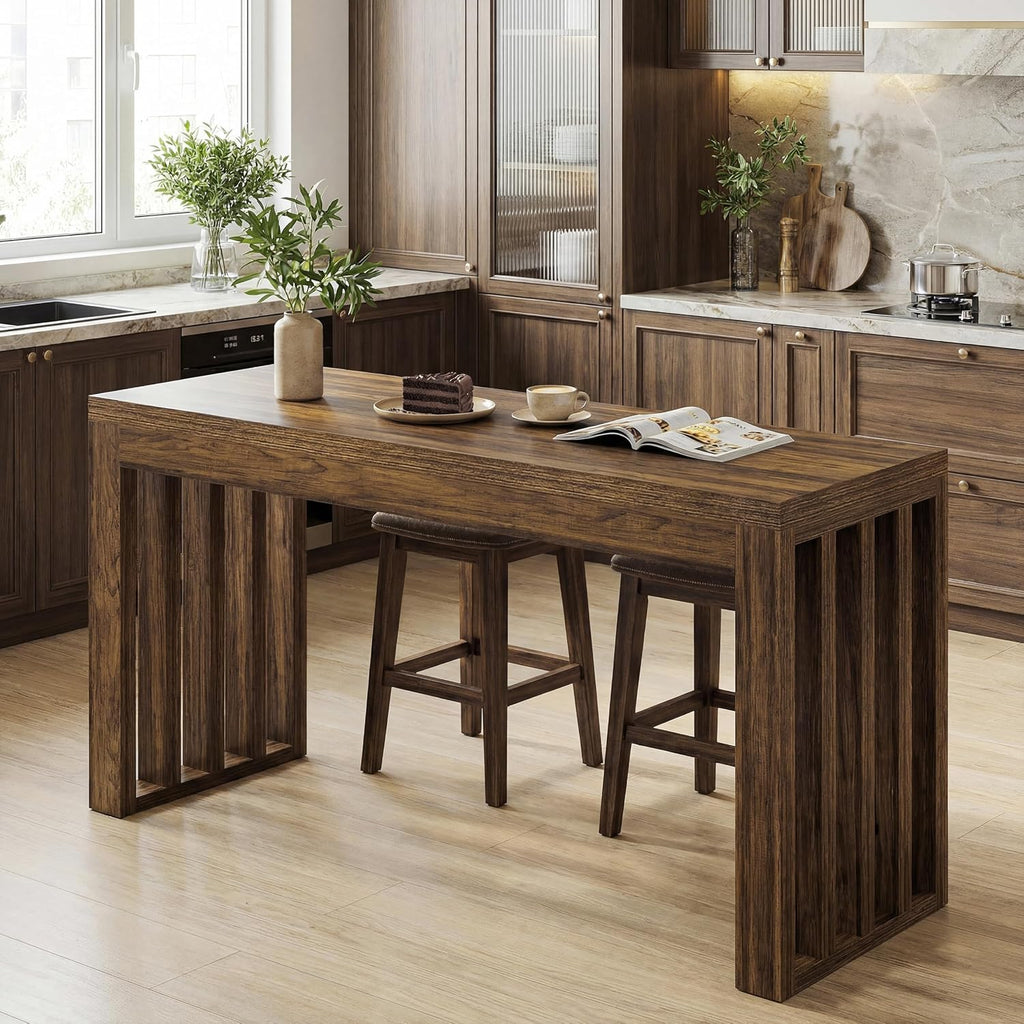 Tribesigns 63-lnch Counter Height Bar Table, Farmhouse Bar Height Table, Rectangular Long Dining Pub Table for Dining Room, Home Bar, Restaurant, Rustic Brown