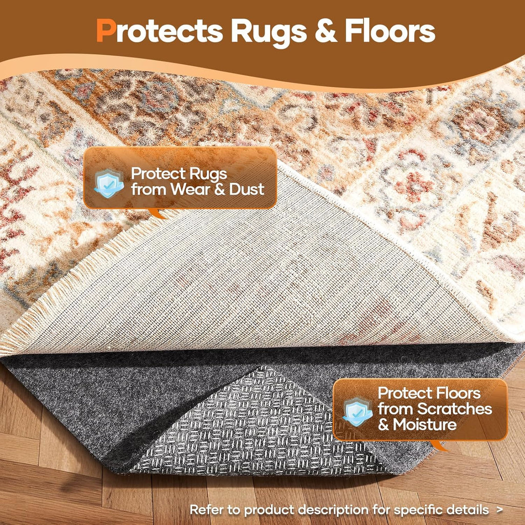 Veken Non Slip Cushioned Rug Pad Gripper 8 x 10 Ft, Felt and Silicone Backing, 1/4 inch Thick Carpet Liner for Hardwood Floors and Finishes, Under Area Rugs Anti Skid Mat, Keep Rugs Safe and in Place