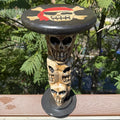 Pirate Skull and Crossbones Side Table, Hand-Carved Wood, 21 Inches Tall, 10-Inch Round Top Set of 2